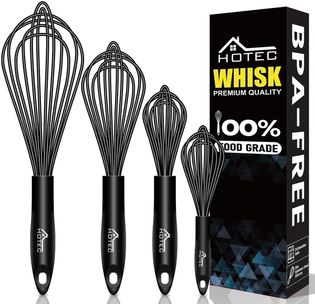 Main image of 4 Pieces Silicone Whisks Set, Wire Balloon Whisks for cooking Egg Beater, Non-slip Handle Whisk for Non-stick Cookware Perfect for Cooking, Stirring, Beating and Blending,Black