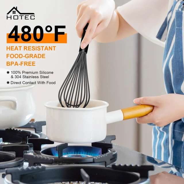 Alt view image 2 of 7 - 4 Pieces Silicone Whisks Set, Wire Balloon Whisks for cooking Egg Beater, Non-slip Handle Whisk for Non-stick Cookware Perfect for Cooking, Stirring, Beating and Blending,Black