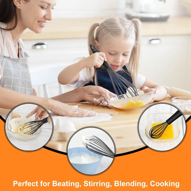 Alt view image 4 of 7 - 4 Pieces Silicone Whisks Set, Wire Balloon Whisks for cooking Egg Beater, Non-slip Handle Whisk for Non-stick Cookware Perfect for Cooking, Stirring, Beating and Blending,Black