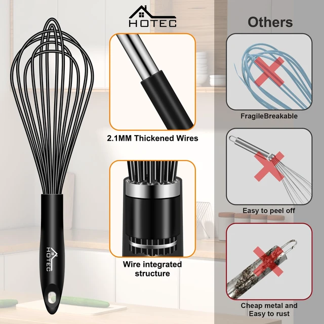 Alt view image 5 of 7 - 4 Pieces Silicone Whisks Set, Wire Balloon Whisks for cooking Egg Beater, Non-slip Handle Whisk for Non-stick Cookware Perfect for Cooking, Stirring, Beating and Blending,Black