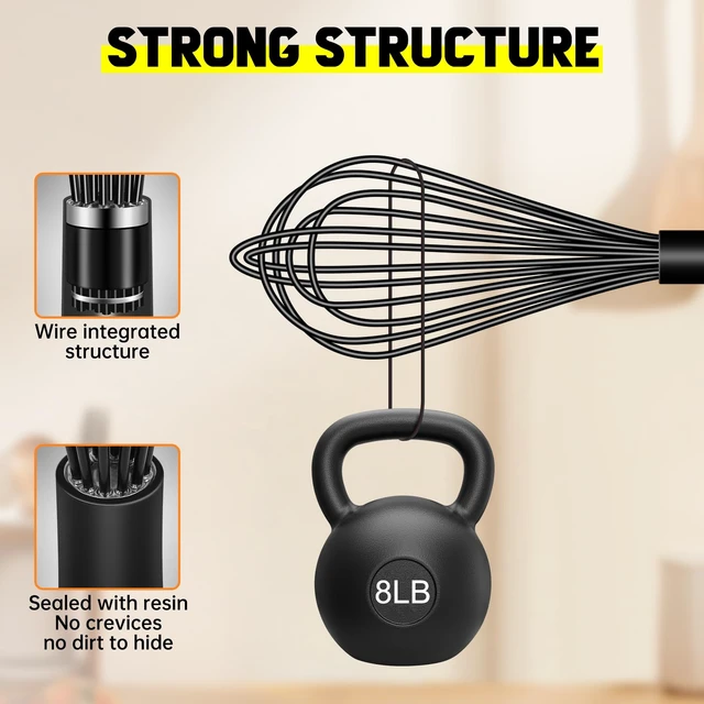 Alt view image 6 of 7 - 4 Pieces Silicone Whisks Set, Wire Balloon Whisks for cooking Egg Beater, Non-slip Handle Whisk for Non-stick Cookware Perfect for Cooking, Stirring, Beating and Blending,Black