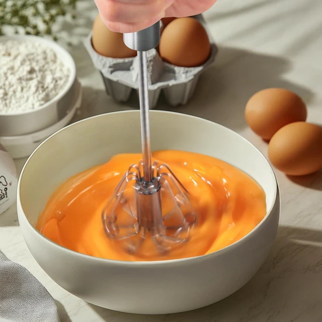 Alt view image 2 of 7 - Newness Whizzy Hand Whisk, Stainless Steel Semi-Automatic Blender for Home, Versatile Tool for Egg Beater, Milk Frother, and Kitchen Utensil for Blending and Whisking