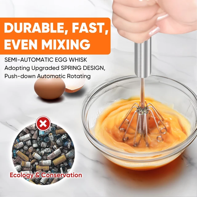 Alt view image 3 of 7 - Newness Whizzy Hand Whisk, Stainless Steel Semi-Automatic Blender for Home, Versatile Tool for Egg Beater, Milk Frother, and Kitchen Utensil for Blending and Whisking