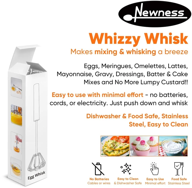 Alt view image 4 of 7 - Newness Whizzy Hand Whisk, Stainless Steel Semi-Automatic Blender for Home, Versatile Tool for Egg Beater, Milk Frother, and Kitchen Utensil for Blending and Whisking