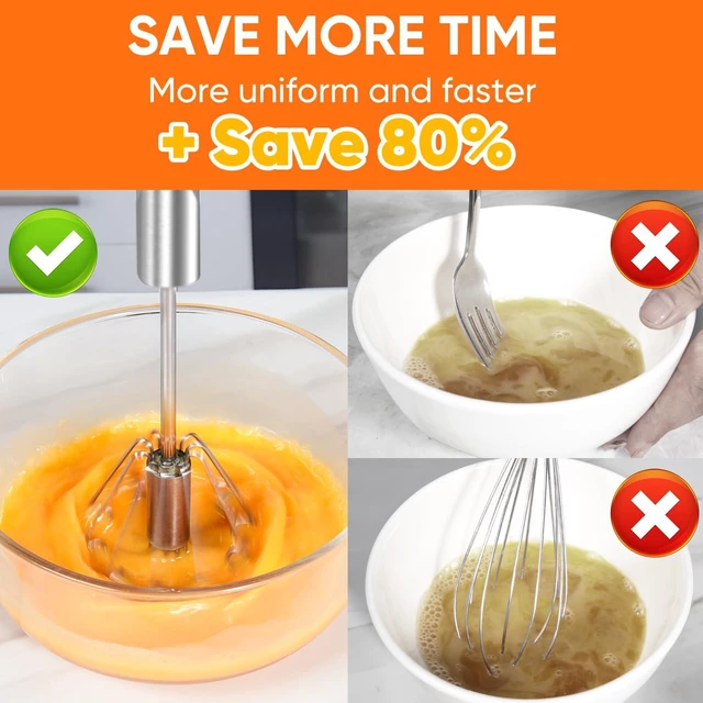 Alt view image 6 of 7 - Newness Whizzy Hand Whisk, Stainless Steel Semi-Automatic Blender for Home, Versatile Tool for Egg Beater, Milk Frother, and Kitchen Utensil for Blending and Whisking