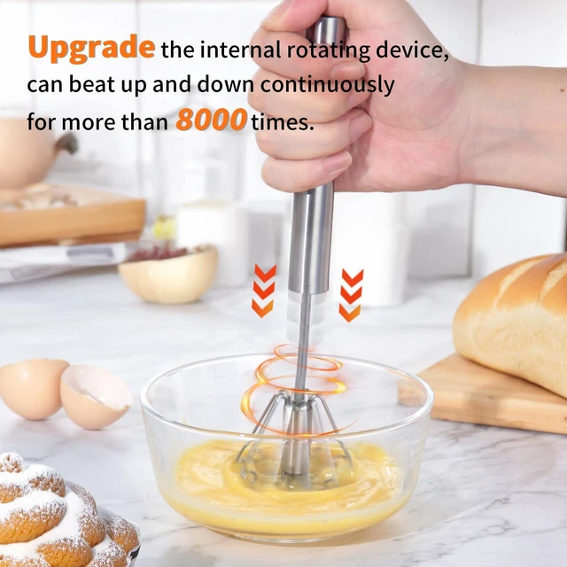 Alt view image 7 of 7 - Newness Whizzy Hand Whisk, Stainless Steel Semi-Automatic Blender for Home, Versatile Tool for Egg Beater, Milk Frother, and Kitchen Utensil for Blending and Whisking
