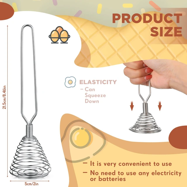 Alt view image 2 of 7 - 4 Pcs Stainless Steel Spring Whisk, 8.46 Inch Hand Push Beater | French Wire Design, Kitchen Tool Ideal for Whisking Beating Stirring Blending, Durable Metal Utensil with Eggs