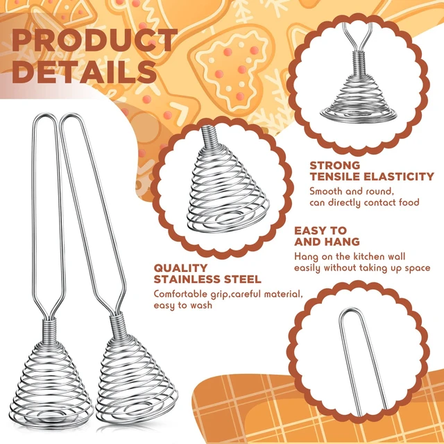 Alt view image 3 of 7 - 4 Pcs Stainless Steel Spring Whisk, 8.46 Inch Hand Push Beater | French Wire Design, Kitchen Tool Ideal for Whisking Beating Stirring Blending, Durable Metal Utensil with Eggs