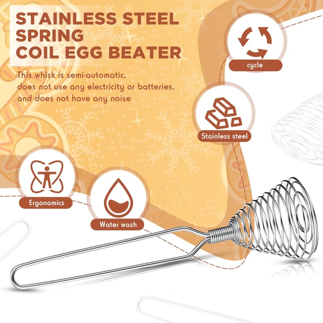 Alt view image 4 of 7 - 4 Pcs Stainless Steel Spring Whisk, 8.46 Inch Hand Push Beater | French Wire Design, Kitchen Tool Ideal for Whisking Beating Stirring Blending, Durable Metal Utensil with Eggs