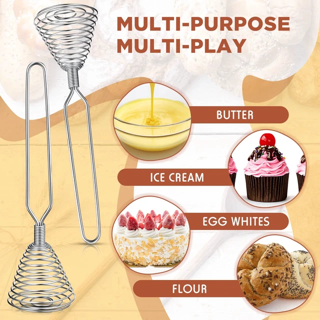 Alt view image 5 of 7 - 4 Pcs Stainless Steel Spring Whisk, 8.46 Inch Hand Push Beater | French Wire Design, Kitchen Tool Ideal for Whisking Beating Stirring Blending, Durable Metal Utensil with Eggs