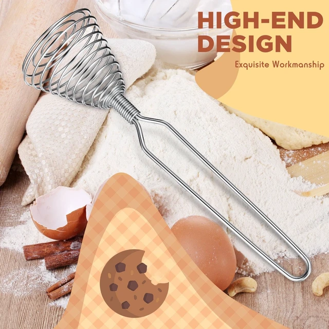 Alt view image 6 of 7 - 4 Pcs Stainless Steel Spring Whisk, 8.46 Inch Hand Push Beater | French Wire Design, Kitchen Tool Ideal for Whisking Beating Stirring Blending, Durable Metal Utensil with Eggs