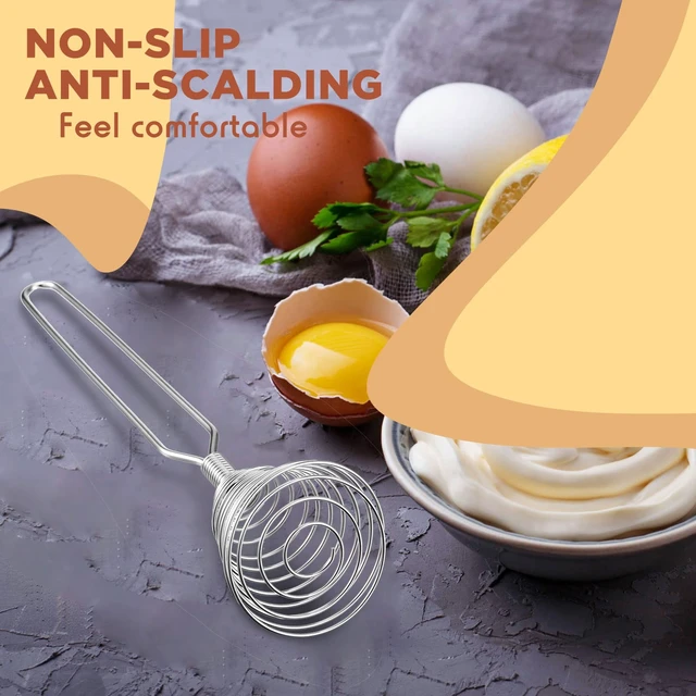 Alt view image 7 of 7 - 4 Pcs Stainless Steel Spring Whisk, 8.46 Inch Hand Push Beater | French Wire Design, Kitchen Tool Ideal for Whisking Beating Stirring Blending, Durable Metal Utensil with Eggs