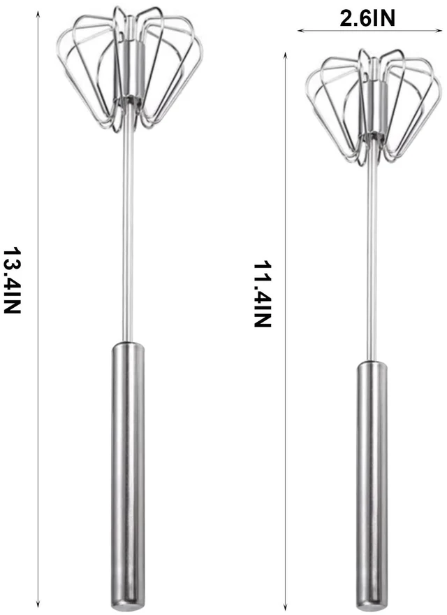 Alt view image 2 of 7 - 2PCS Semi Automatic Whisk Stainless Steel Semi-Automatic Egg Whisk for Home | Push Button Whisk Semi Automatic Egg Whisk for Milk, Egg, Cream, Kitchen, Restaurants, Bars