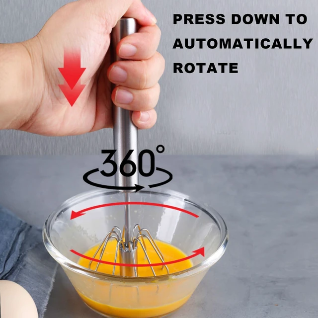 Alt view image 3 of 7 - 2PCS Semi Automatic Whisk Stainless Steel Semi-Automatic Egg Whisk for Home | Push Button Whisk Semi Automatic Egg Whisk for Milk, Egg, Cream, Kitchen, Restaurants, Bars