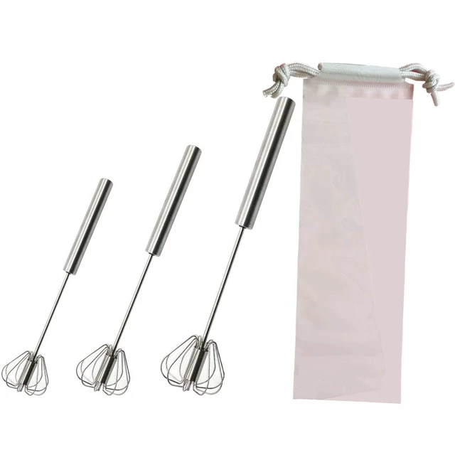 Alt view image 7 of 7 - Stainless Steel Semi-automatic Egg Whisk - 3PCS Hand Push Rotary Whisk Blender (3 Pack)