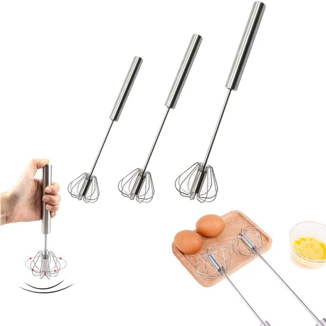 Alt view image 6 of 7 - Stainless Steel Semi-automatic Egg Whisk - 3PCS Hand Push Rotary Whisk Blender (3 Pack)