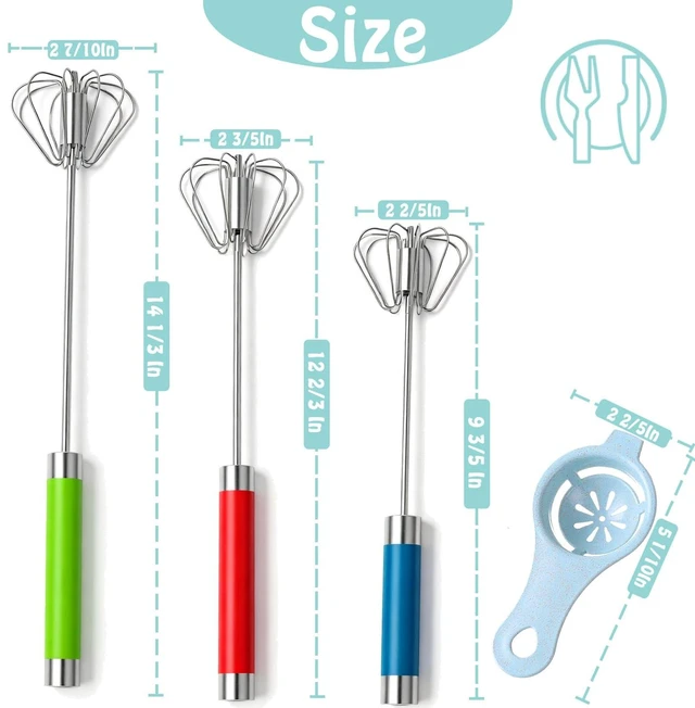 Alt view image 2 of 6 - Semi-automatic Whisk, Stainless Steel Egg Beater, Hand Push Rotary Whisks Mixer Stirrer for Making Cream, Whisking, Beating and Stirring (3 Color2)