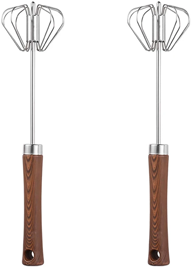 Main image of Semi-automatic Egg Whisk, 2 Pcs 12.5 Inch Length Stainless Steel Egg Beater for Bread, Cake and Cooking (M)