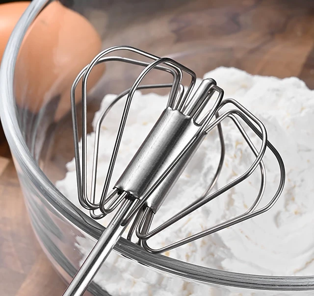 Alt view image 4 of 7 - Semi-automatic Egg Whisk, 2 Pcs 12.5 Inch Length Stainless Steel Egg Beater for Bread, Cake and Cooking (M)