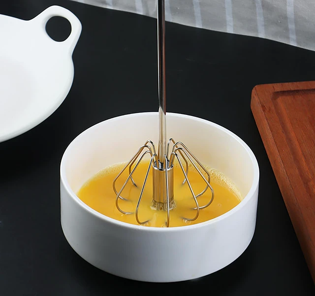 Alt view image 6 of 7 - Semi-automatic Egg Whisk, 2 Pcs 12.5 Inch Length Stainless Steel Egg Beater for Bread, Cake and Cooking (M)