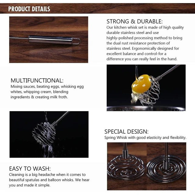 Alt view image 4 of 7 - Whisk, Stainless Steel Spring Whisk, Balloon Whisk Egg Beater for Blending, Whisking, Beating, or Stirring