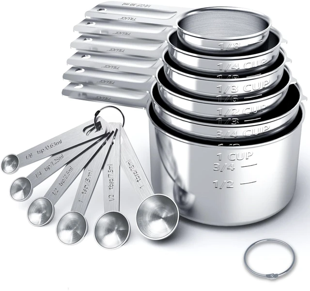 Main image of Stainless Steel Measuring Cups & Spoons Set, Cups and Spoons | Stainless Steel Nesting Measure Cups , Kitchen Gadgets for Cooking & Baking (12)
