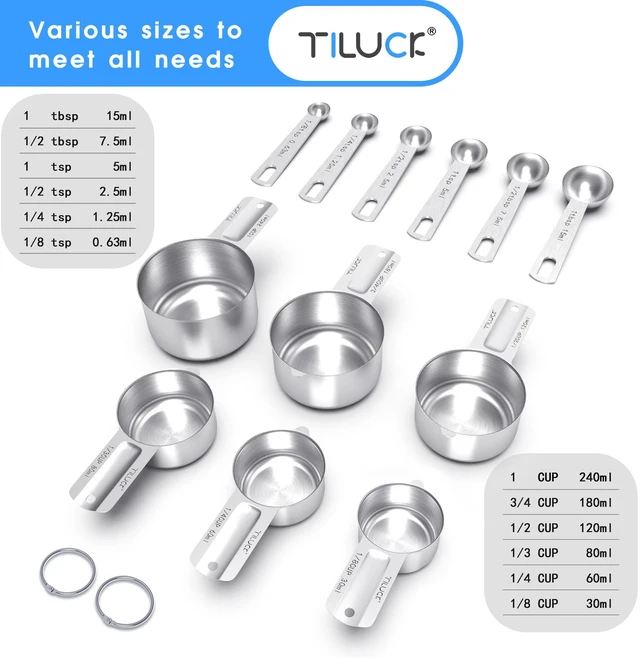 Alt view image 2 of 6 - Stainless Steel Measuring Cups & Spoons Set, Cups and Spoons | Stainless Steel Nesting Measure Cups , Kitchen Gadgets for Cooking & Baking (12)