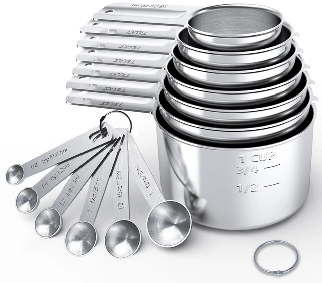 Main image of Stainless Steel Measuring Cups & Spoons Set,Coffee Scoop Spoon | Kitchen Gadgets for Cooking & Baking,Set of 13