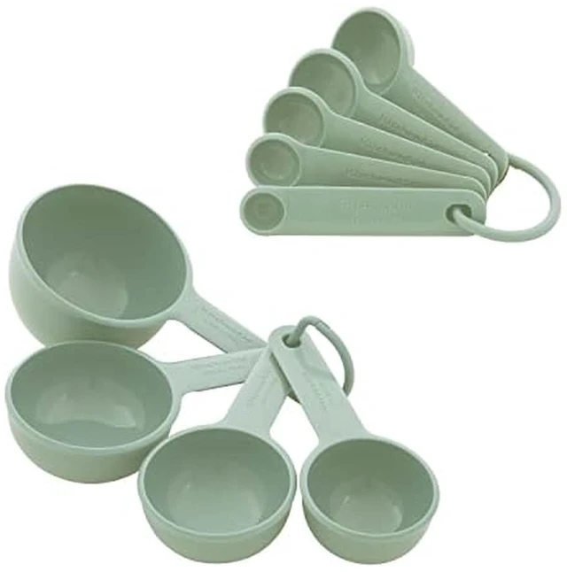 Main image of Universal Easy To Read Measuring Cup and Spoon Set with Soft Grip Handle for Maximum Control, Hang Hole and Nesting For Easy Storage, Dishwasher Safe, 9 Piece, Pistachio