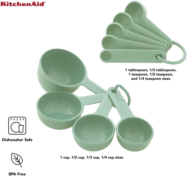 Alt view image 2 of 6 - Universal Easy To Read Measuring Cup and Spoon Set with Soft Grip Handle for Maximum Control, Hang Hole and Nesting For Easy Storage, Dishwasher Safe, 9 Piece, Pistachio