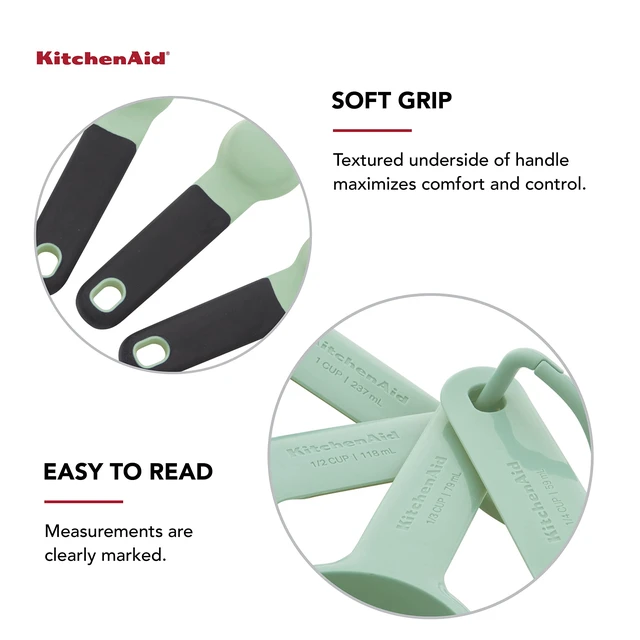 Alt view image 3 of 6 - Universal Easy To Read Measuring Cup and Spoon Set with Soft Grip Handle for Maximum Control, Hang Hole and Nesting For Easy Storage, Dishwasher Safe, 9 Piece, Pistachio