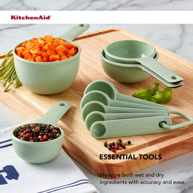 Alt view image 4 of 6 - Universal Easy To Read Measuring Cup and Spoon Set with Soft Grip Handle for Maximum Control, Hang Hole and Nesting For Easy Storage, Dishwasher Safe, 9 Piece, Pistachio