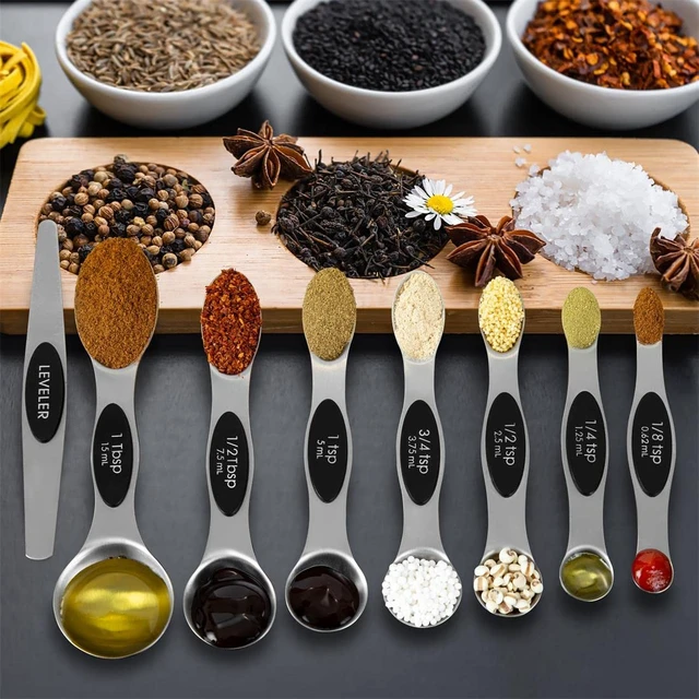 Alt view image 5 of 7 - 16 Pieces Measuring Cups and Magnetic Measuring Spoons Set Stainless Steel,8 Measure Cups with Silicone Handle and 7 Double Sided Magnetic Measure Spoons & 1 Leveler