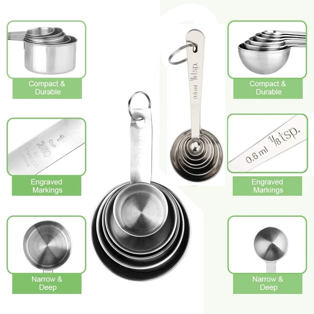 Alt view image 2 of 7 - 11 Piece Stainless Steel Measuring Spoons Cups Set, Premium Stackable Tablespoons Measuring Set for Gift Dry Liquid Ingredients Cooking Baking
