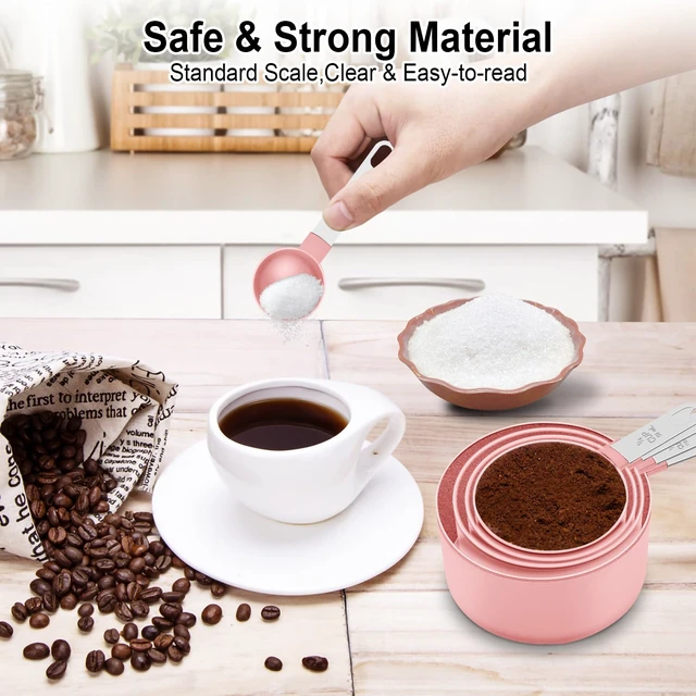 Alt view image 2 of 7 - Measuring Cups and Spoons Set, 10-Piece with Stainless Steel Handles, Pink |Nesting, Multiple Sizes to Measure Dry & Liquid Ingredients, Clear Markings, Kitchen Essentials Gadgets for Baking & Cooking