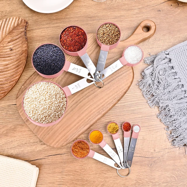 Alt view image 6 of 7 - Measuring Cups and Spoons Set, 10-Piece with Stainless Steel Handles, Pink |Nesting, Multiple Sizes to Measure Dry & Liquid Ingredients, Clear Markings, Kitchen Essentials Gadgets for Baking & Cooking