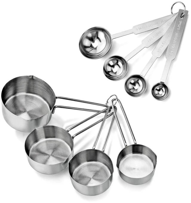 Main image of 42917 Stainless Steel Measuring Cups and Spoons Set, 8-Piece Metal Measuring Set for Baking, Cooking, Dry and Liquid Ingredients, Restaurant Grade, Silver