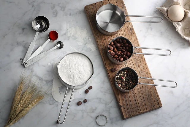 Alt view image 2 of 7 - 42917 Stainless Steel Measuring Cups and Spoons Set, 8-Piece Metal Measuring Set for Baking, Cooking, Dry and Liquid Ingredients, Restaurant Grade, Silver