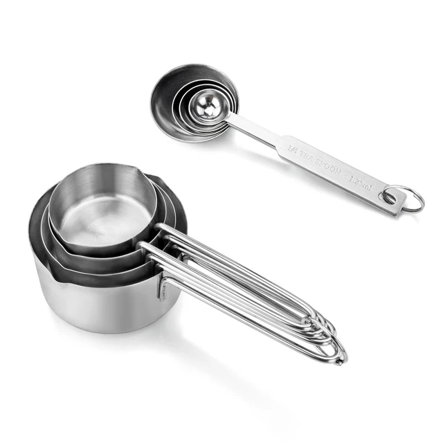 Alt view image 3 of 7 - 42917 Stainless Steel Measuring Cups and Spoons Set, 8-Piece Metal Measuring Set for Baking, Cooking, Dry and Liquid Ingredients, Restaurant Grade, Silver