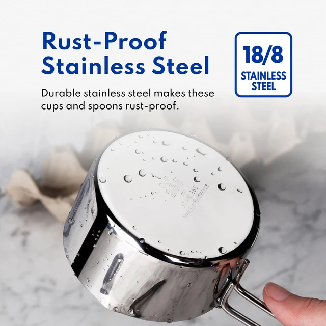Alt view image 7 of 7 - 42917 Stainless Steel Measuring Cups and Spoons Set, 8-Piece Metal Measuring Set for Baking, Cooking, Dry and Liquid Ingredients, Restaurant Grade, Silver