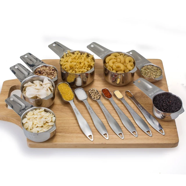 Alt view image 6 of 7 - 13-Piece Measuring Cups and Spoons Set, 18/8 Stainless Steel, Silver | Clearly Marked US and Metric Measurements, 7 Cups and 6 Spoons Nest for Dry and Wet Ingredients in Cooking and Baking
