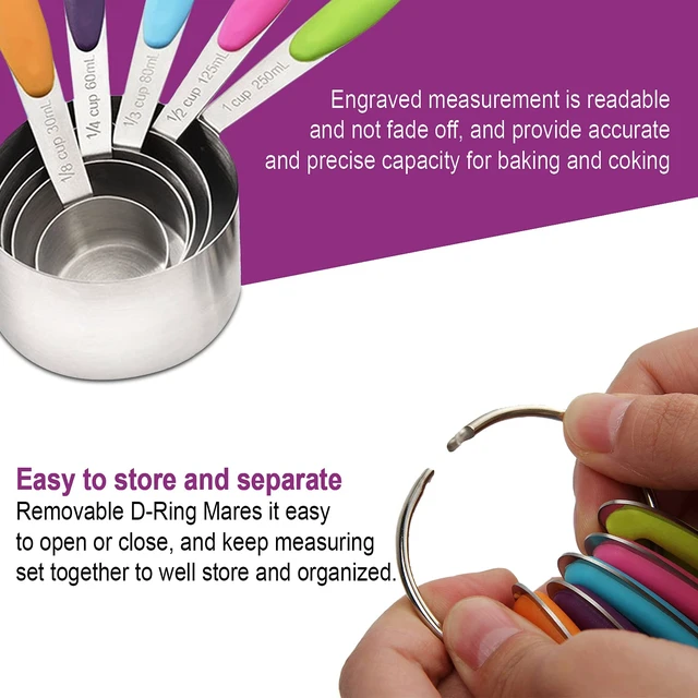 Alt view image 6 of 7 - Measuring Cups and Spoons Set 11 Piece. Includes 10 Stainless Steel Measuring Spoons and Cups Set and 1 Plastic Measuring Cup. Liquid Measuring Cups Set and Dry Metal Measuring Cup Set