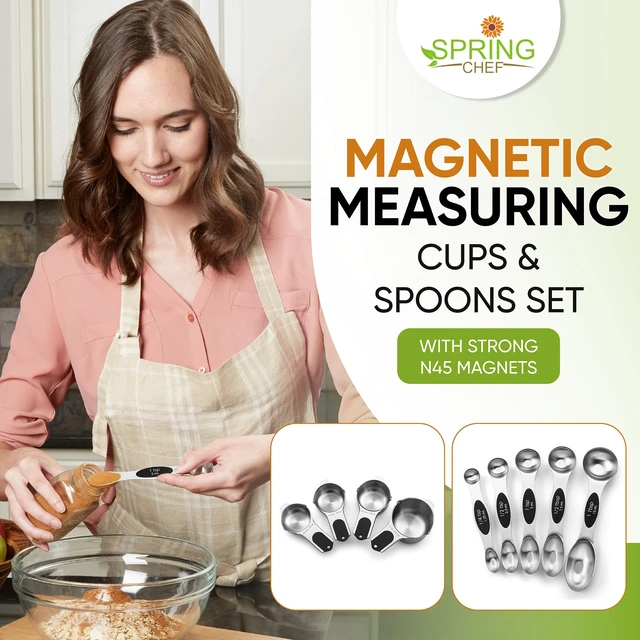 Alt view image 2 of 7 - Magnetic Measuring Cups & Spoons Set of 9 with Leveler, Black | Patented Stackable Stainless Steel Measuring Cups & Heavy Duty Metal Measuring Spoons for Dry & Liquid Ingredients