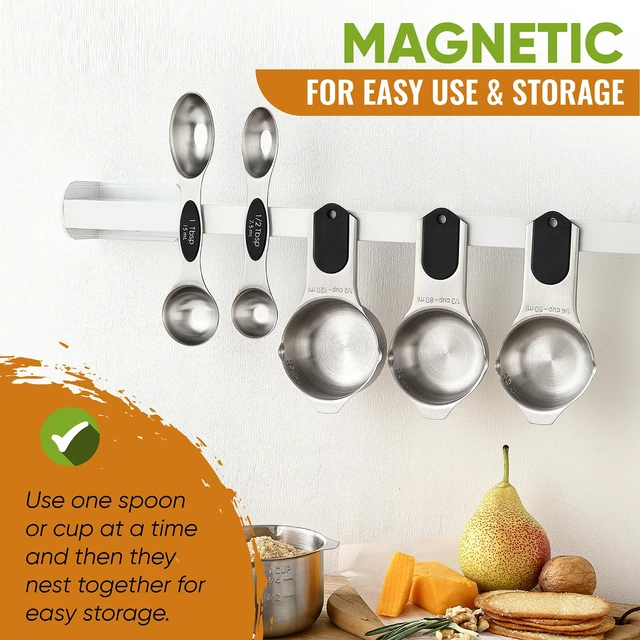 Alt view image 4 of 7 - Magnetic Measuring Cups & Spoons Set of 9 with Leveler, Black | Patented Stackable Stainless Steel Measuring Cups & Heavy Duty Metal Measuring Spoons for Dry & Liquid Ingredients