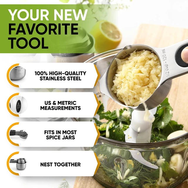 Alt view image 5 of 7 - Magnetic Measuring Cups & Spoons Set of 9 with Leveler, Black | Patented Stackable Stainless Steel Measuring Cups & Heavy Duty Metal Measuring Spoons for Dry & Liquid Ingredients