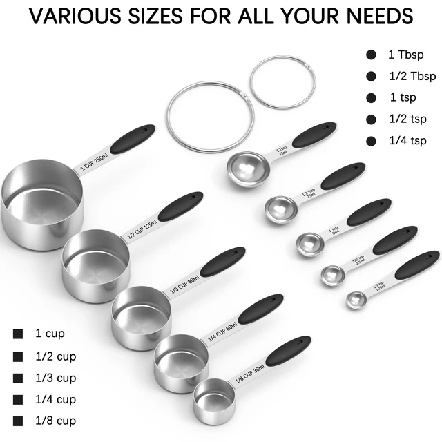 Alt view image 2 of 6 - Stainless Steel Measuring Cups and Spoons Set with Silicone Handle Nesting Design for Space-Saving, Heavy Duty & Dishwasher Safe for Dry/Liquid Ingredients, Cooking & Baking (10)