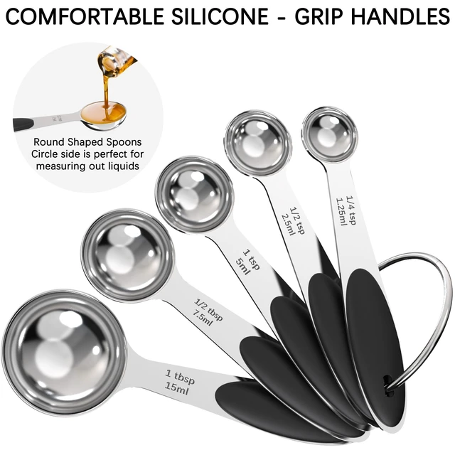 Alt view image 4 of 6 - Stainless Steel Measuring Cups and Spoons Set with Silicone Handle Nesting Design for Space-Saving, Heavy Duty & Dishwasher Safe for Dry/Liquid Ingredients, Cooking & Baking (10)