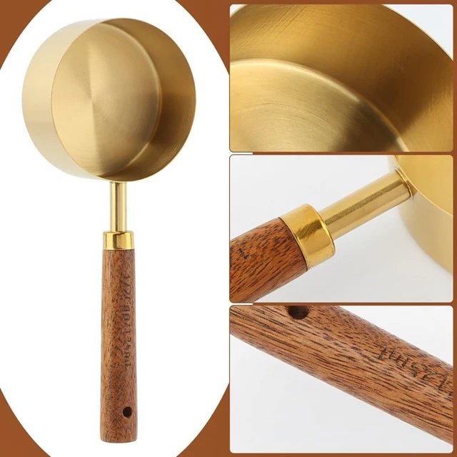 Alt view image 3 of 6 - Gold Measuring Cups and Spoons Set Stainless Steel Wood Handle US Metric | Gold measuring cups and spoons set food grade stainless steel rustproof nonstick wood handle US metric