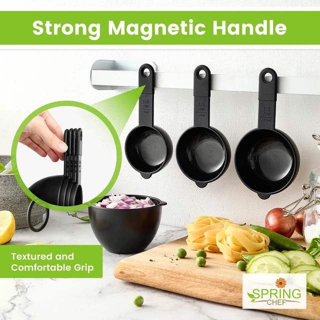 Alt view image 2 of 7 - Black Magnetic Measuring Cups & Spoons - 9 pcs - Nesting Design | for Dry & Liquid Ingredients - Food Safe & BPA Free - Dishwasher Safe