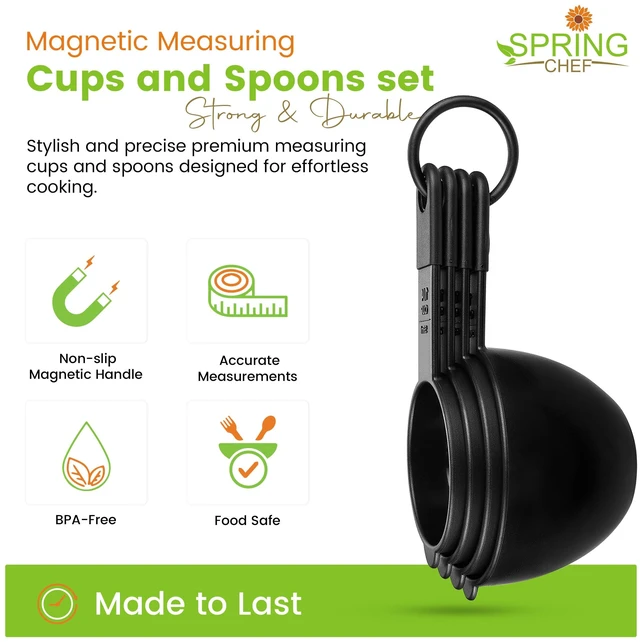 Alt view image 4 of 7 - Black Magnetic Measuring Cups & Spoons - 9 pcs - Nesting Design | for Dry & Liquid Ingredients - Food Safe & BPA Free - Dishwasher Safe